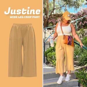 NWT LuLaRoe Justine Wide Leg Crop Pants Golden Tan Size 3XL